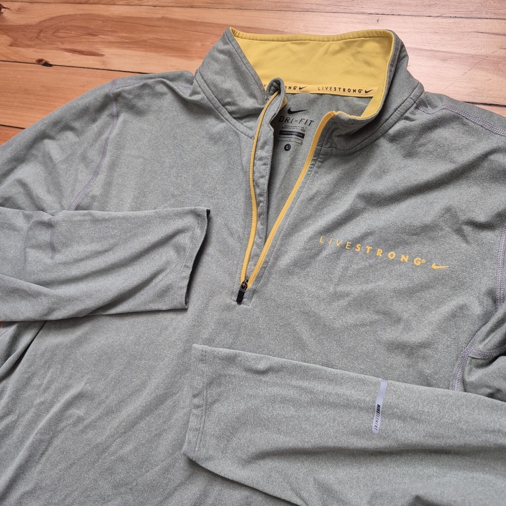 Nike Livestrong Pullover Top Mens Large Dri fit 1/4 Zip Gray Stretch Comfort Run